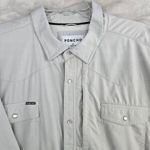 PONCHO Mens 3XL Regular Fit Short Pearl Sleeve Snap Western Shirt Light Gray